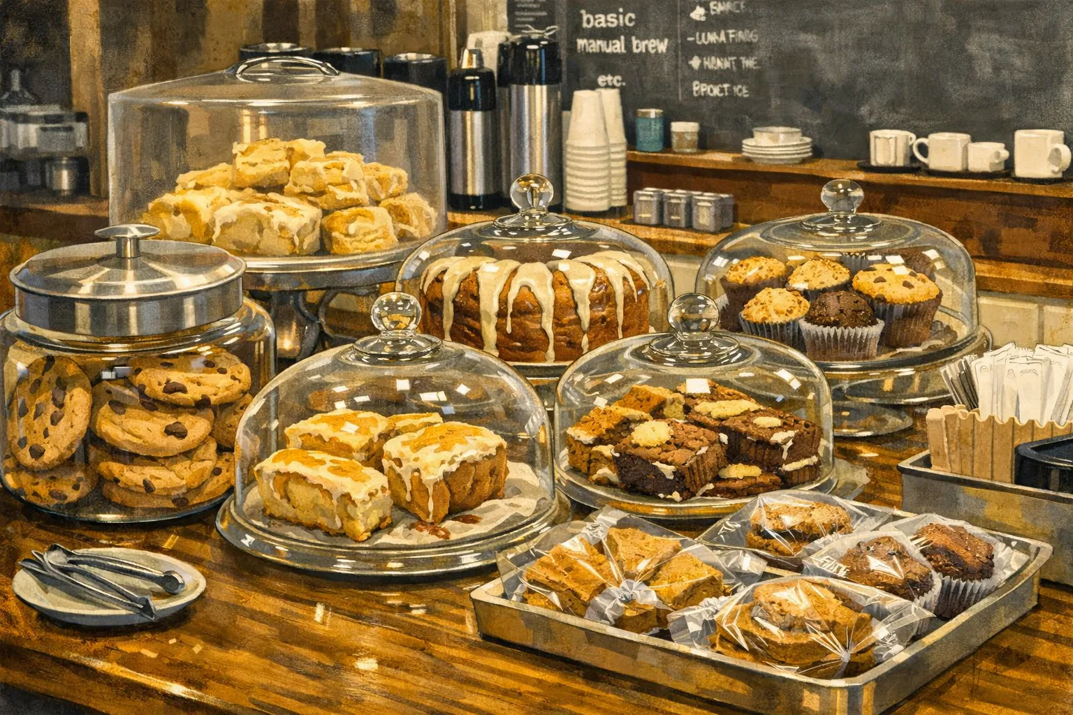 Fresh pastries and baked goods set out on the counter at Velocity