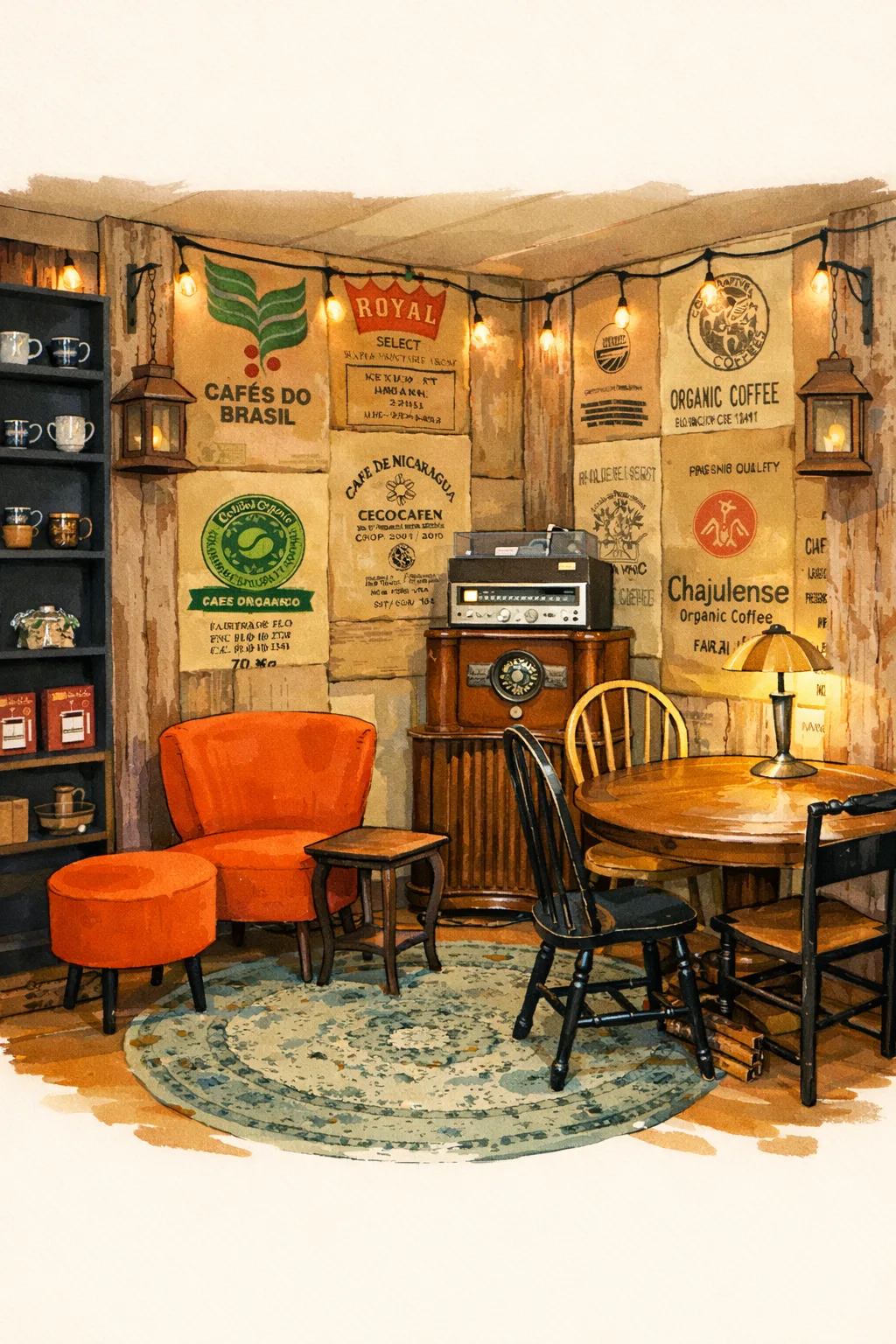 Illustrated cozy seating corner inside Velocity